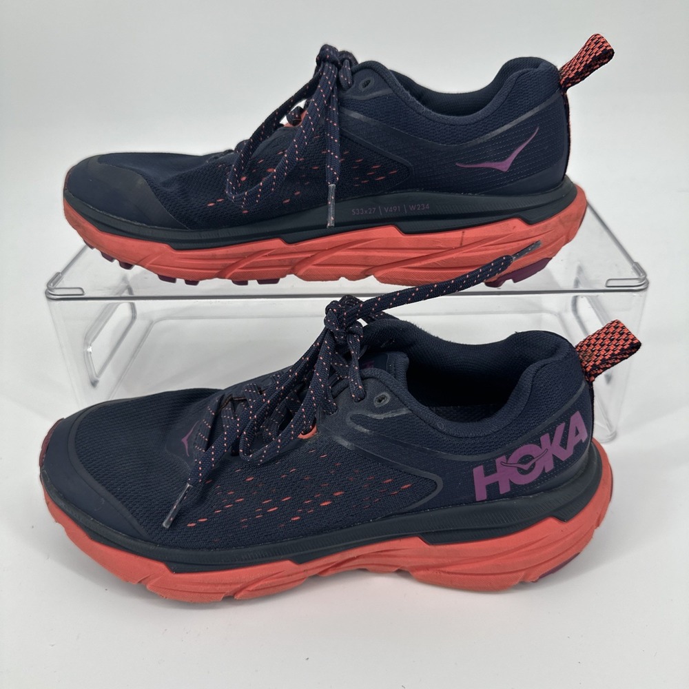 Hoka One Challenger ATR 6 Womens 6B Trail Running Shoes Blue Coral Pink Sneak